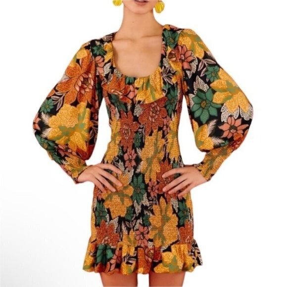 Farm Rio Black  Garden Lenzing Ecovero Viscose Mini Size Small Dress NWT - Picture 1 of 9